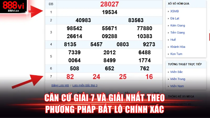 Căn cứ giải 7 và giải nhất theo phương pháp bắt lô chính xác
